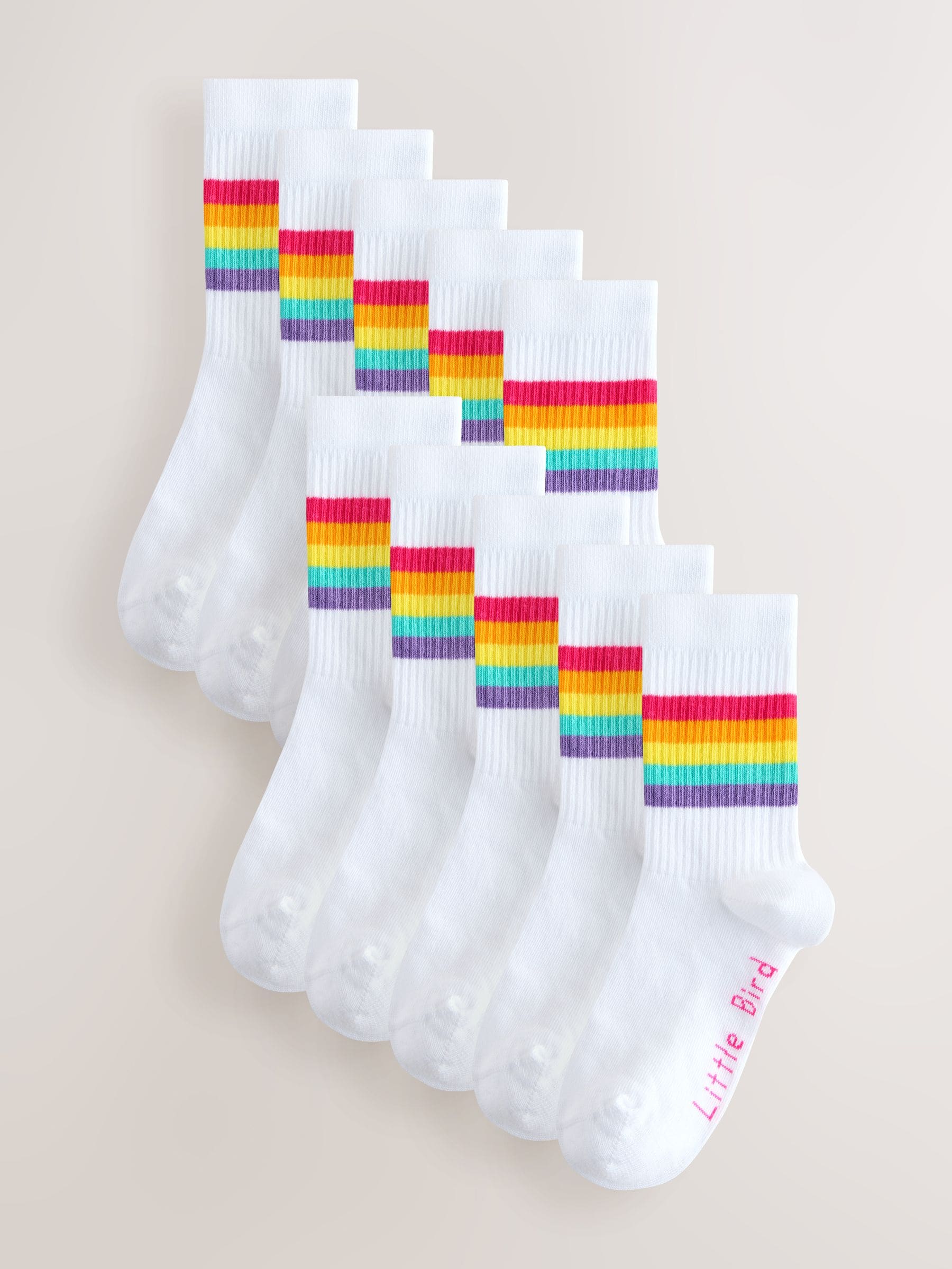 Witte pastelkleurige regenboogprint - Little Bird by Jools Oliver set van 10 paar tubesokken met strepen