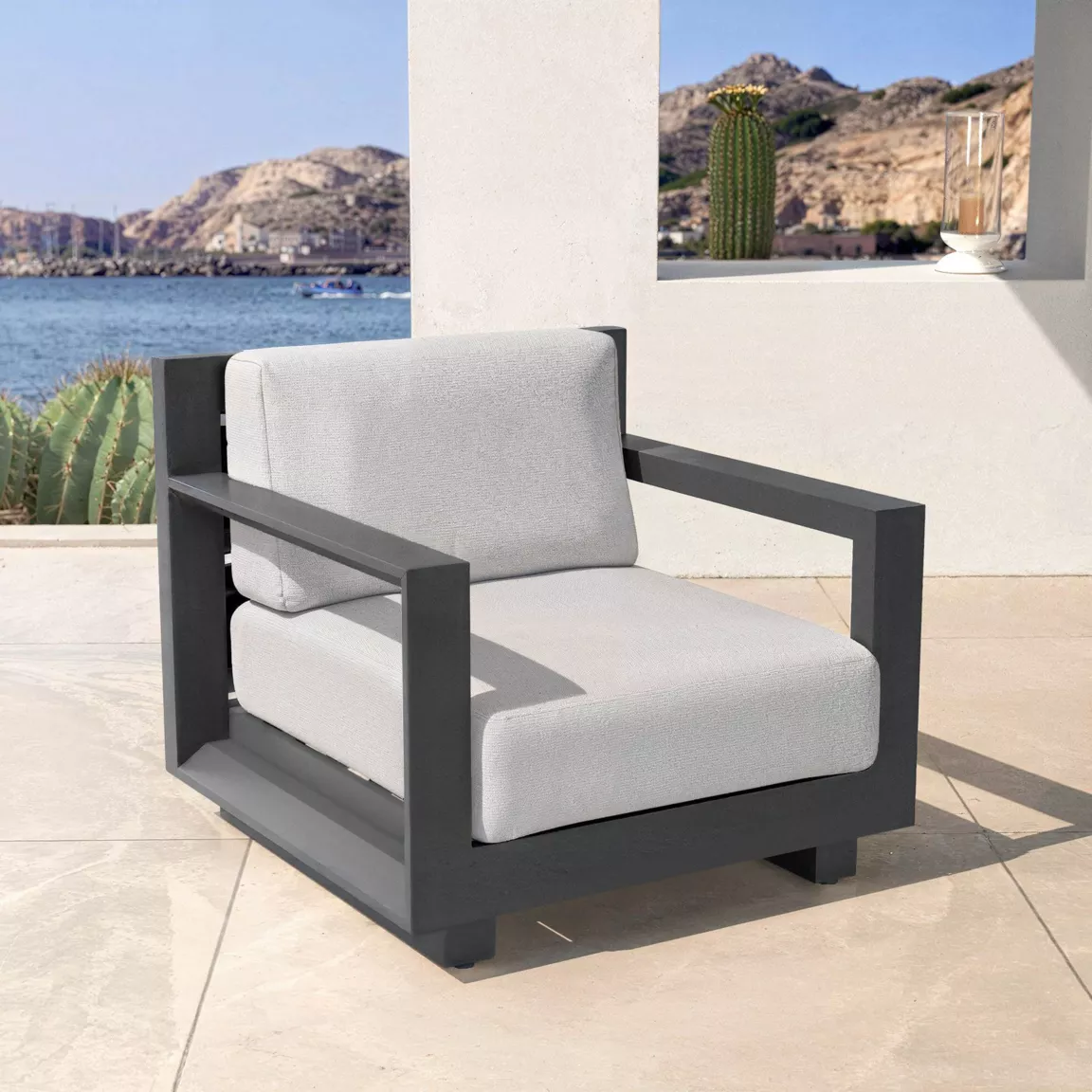 Fauteuil de jardin détente en aluminium Elba Gris anthracite et gris clair