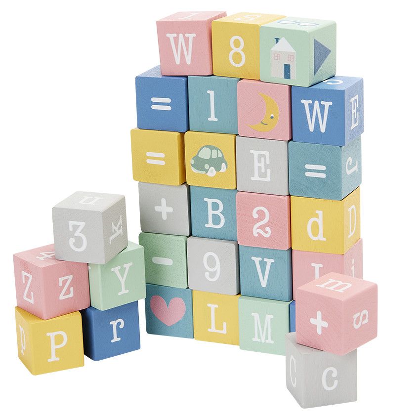 Set de 30 cubes alphabet en bois Little Poesy - Ecru