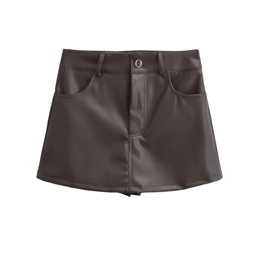 Flotto - Hoge taille, effen imitatieleren mini-kokerrok