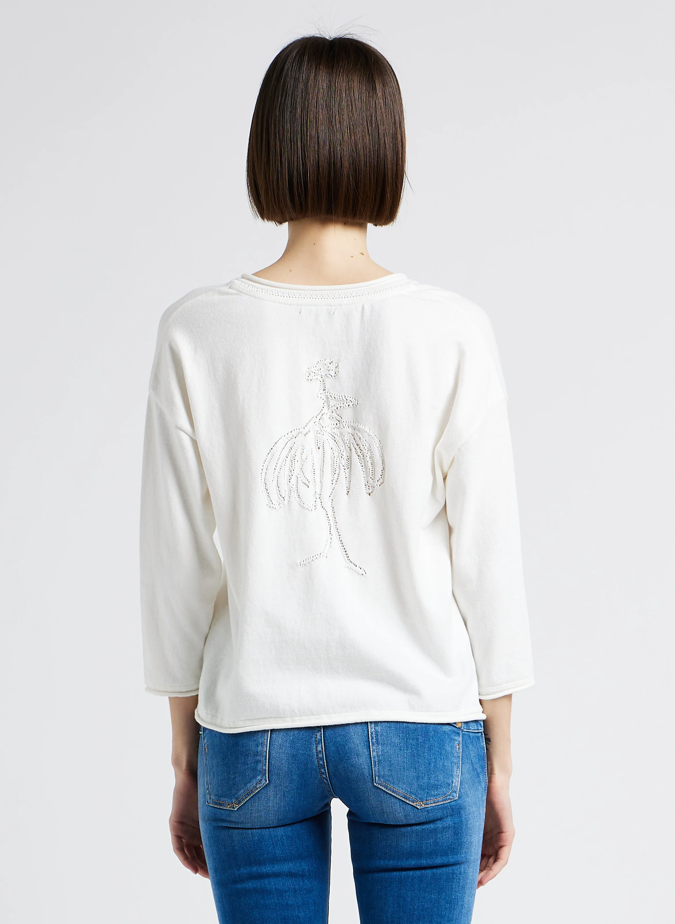Pull col V évasé en coton | Blanc