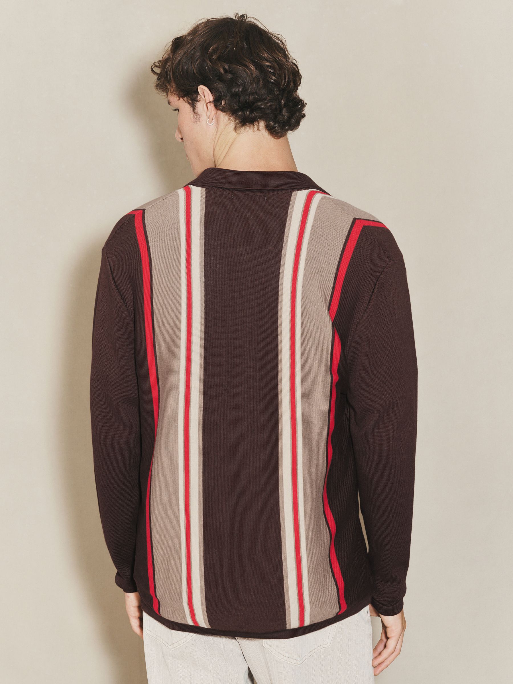 Bruin - EDIT gestreept vest met knopen en lange mouwen
