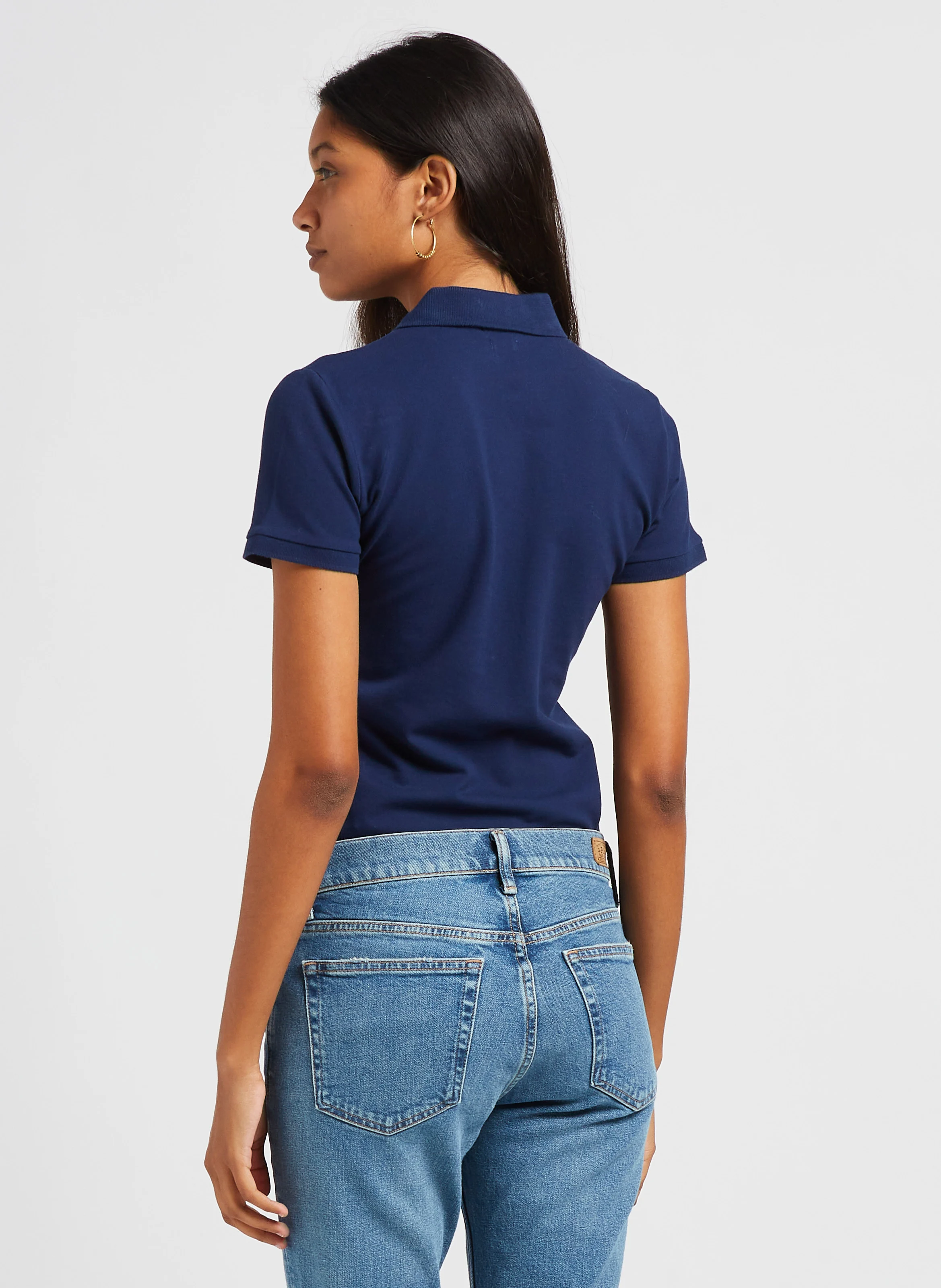 JULIE - Polo brodé en coton stretch | Bleu