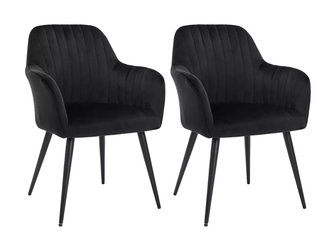 Lot de 2 chaises avec accoudoirs en velours et métal - Noir - ELEANA