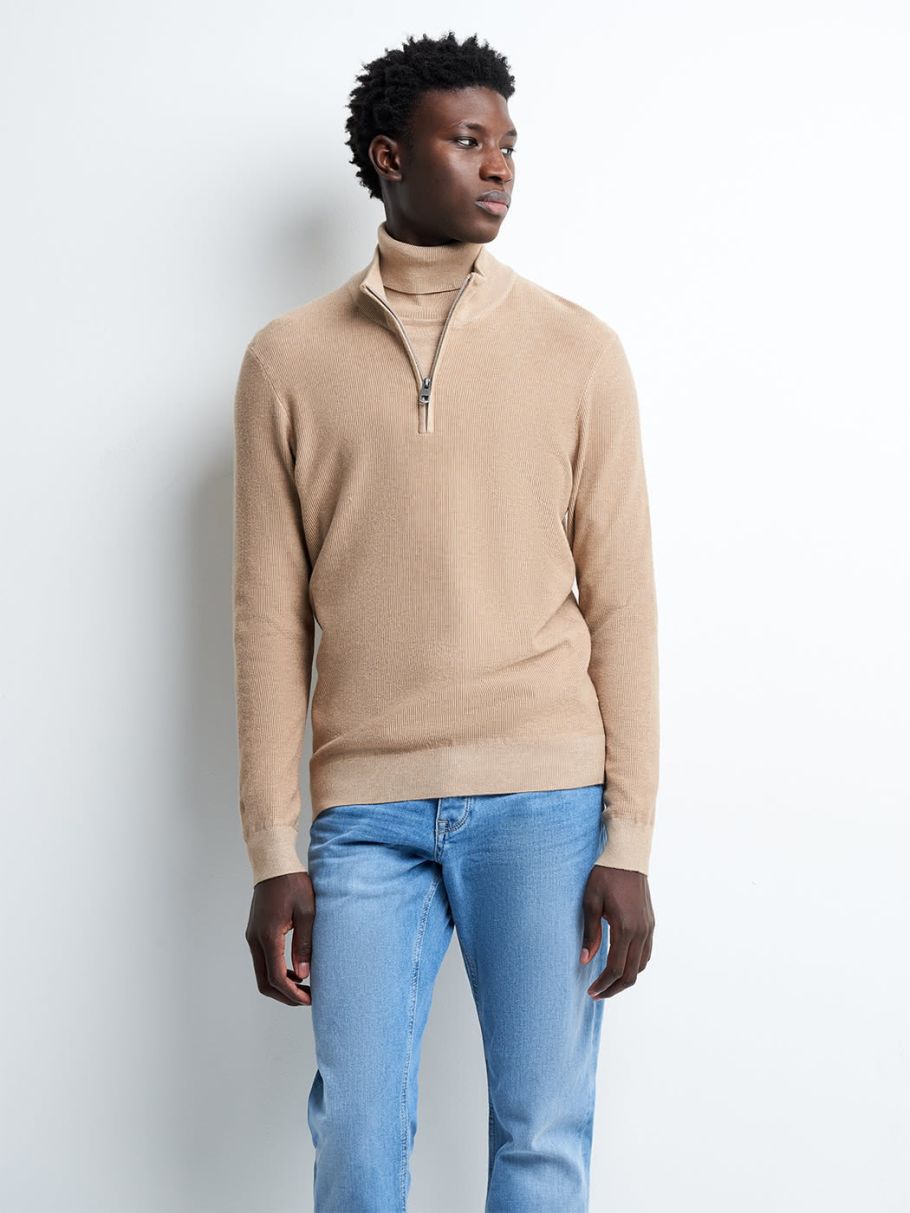Pull col cheminée zippé en viscose bio