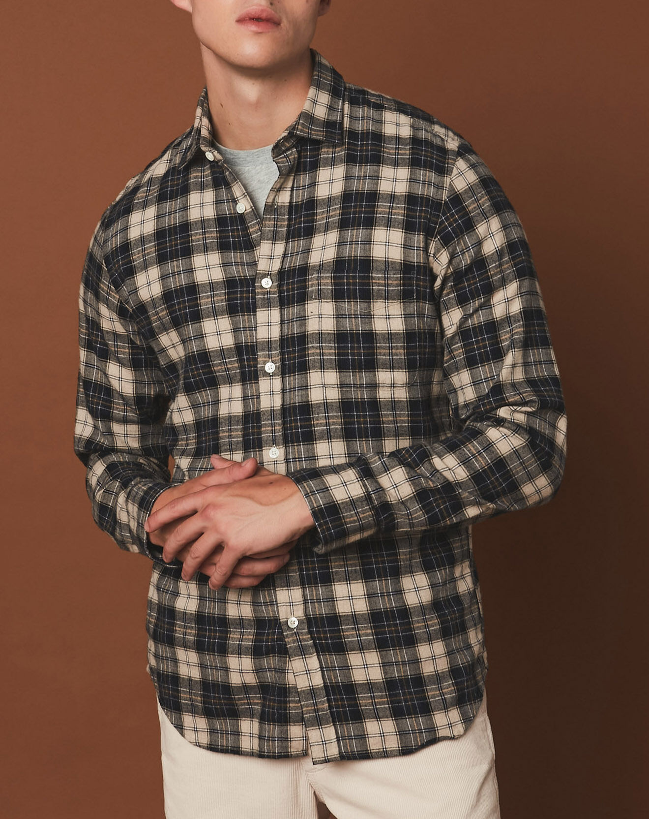 Hartford Chemise en Flanelle slim Storm à carreaux navy/natural/camel/chalk