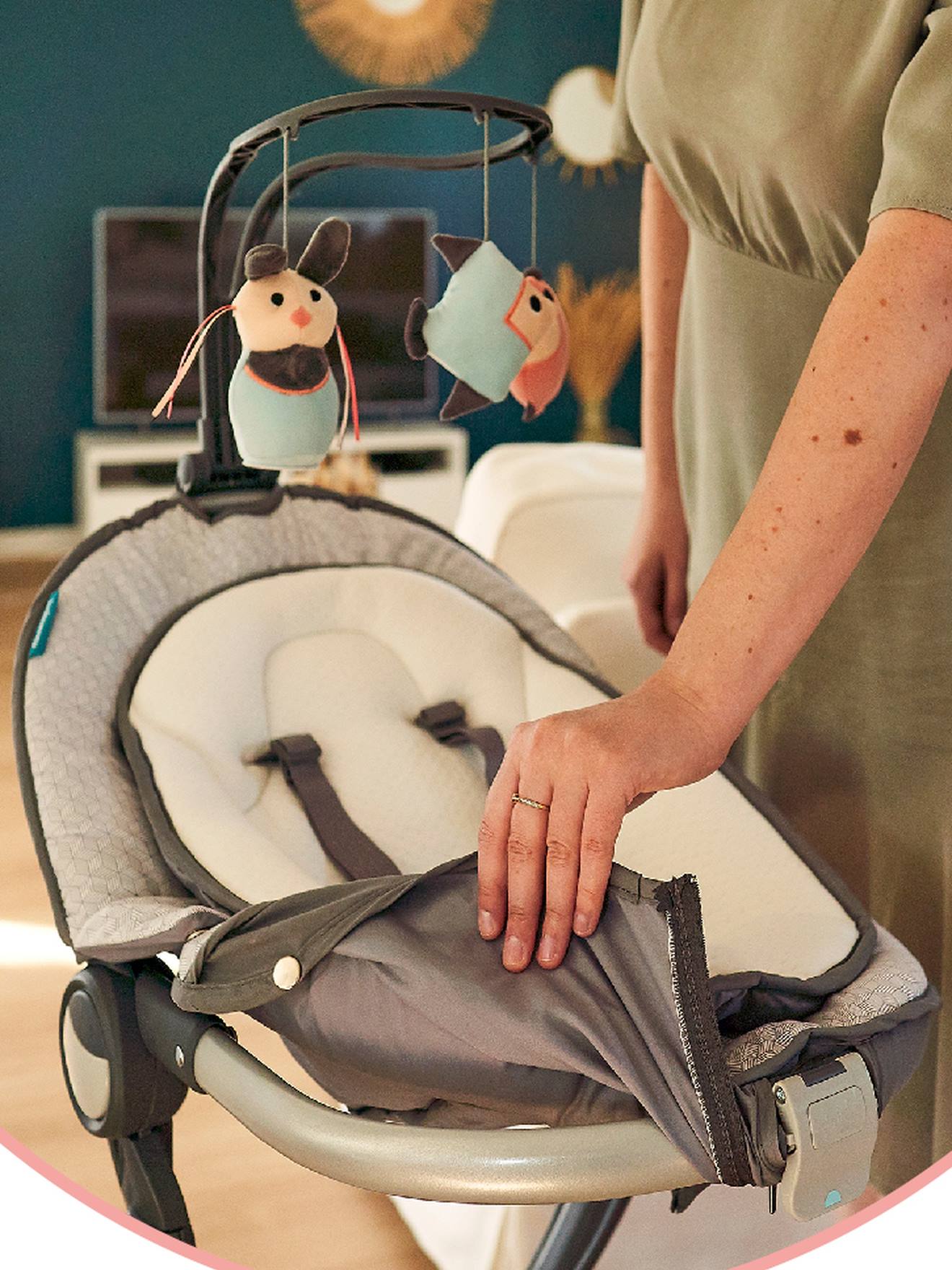 Rede de descanso BABYMOOV Swoon Up Graphik com arco de brincar, cinza claro, bicolor/multicolorida