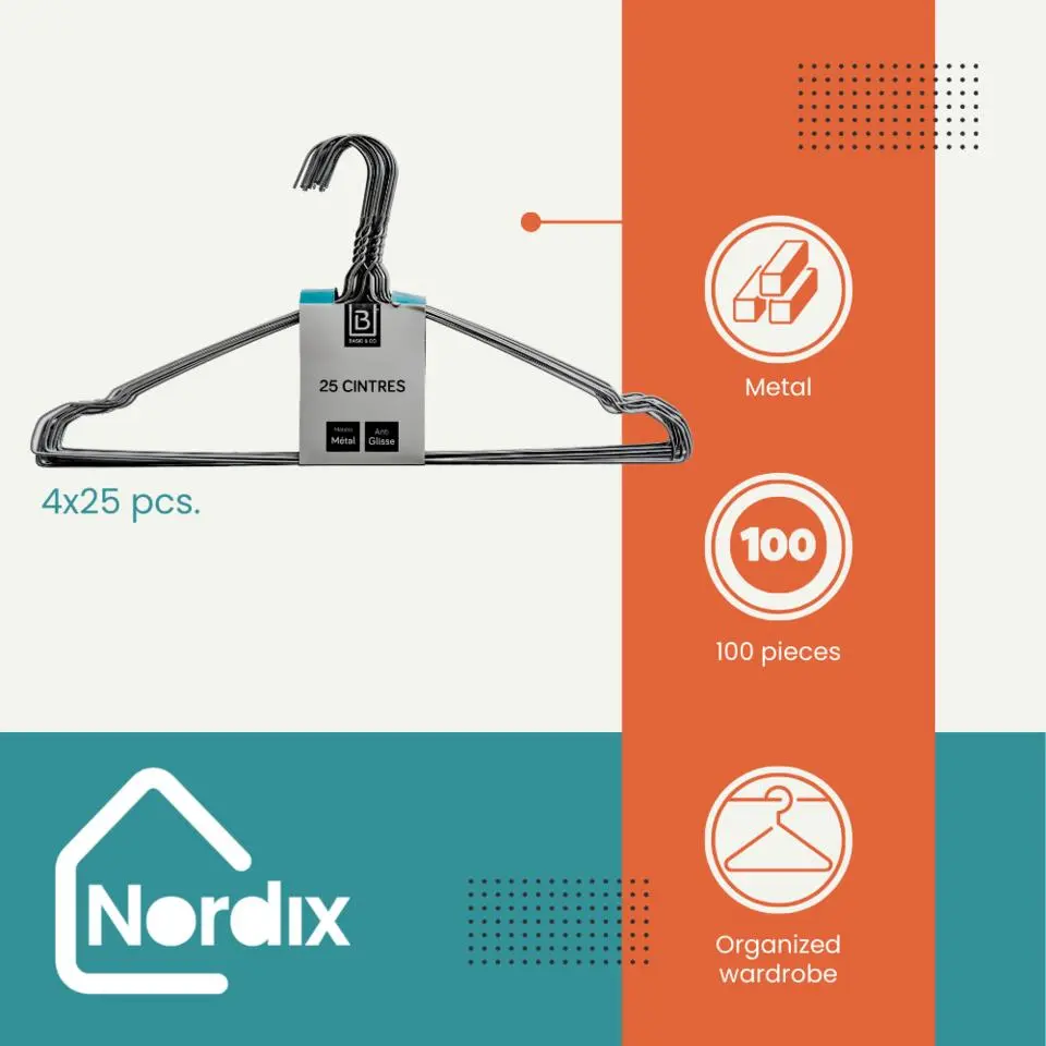 Nordix Kledinghangers set 100 stuks Metaal Zwart Draadhanger Kleerhangers