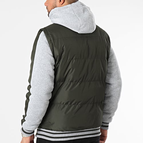 Veste Zippée Capuche A Bandes 20714935 Vert Kaki Gris Chiné