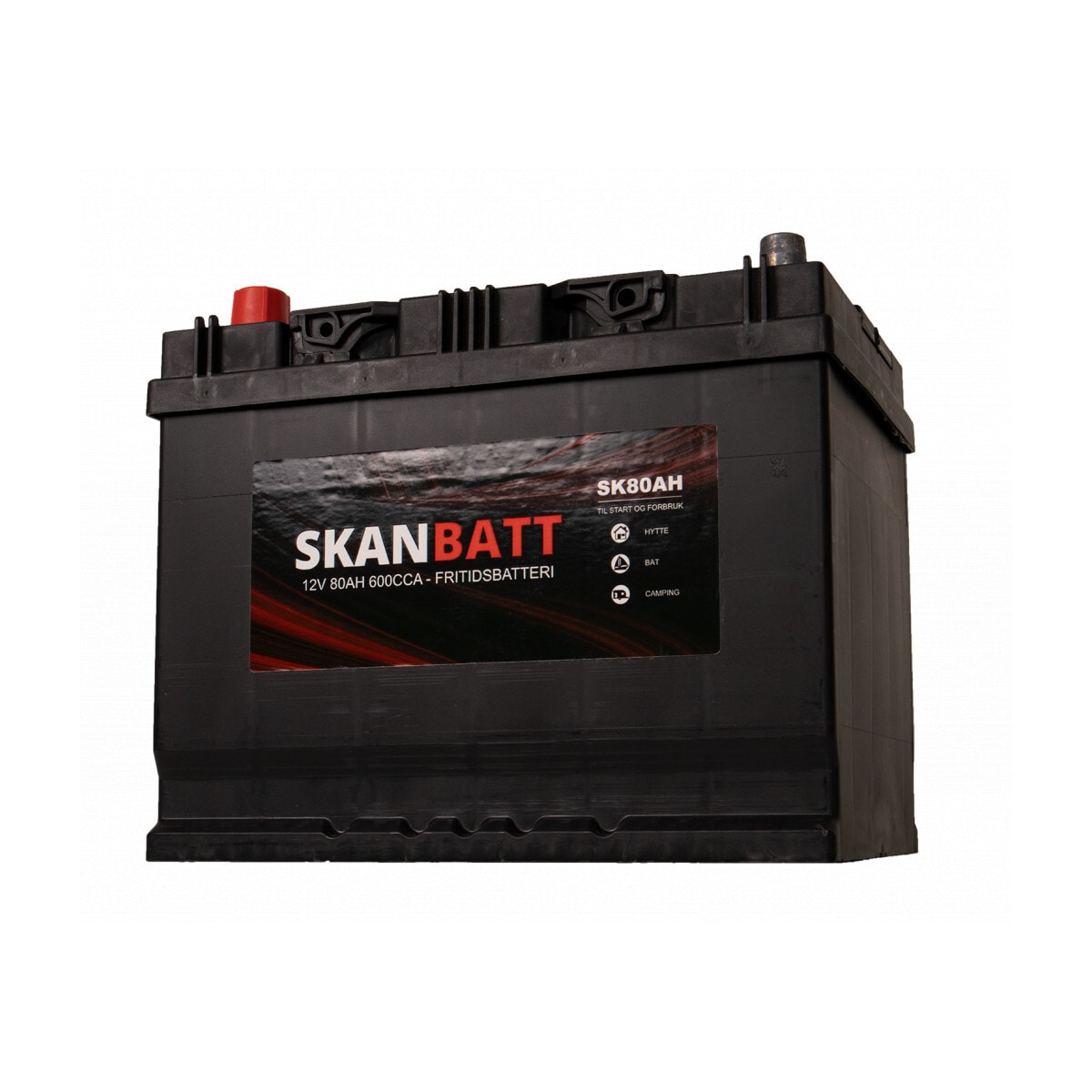 SKANBATT Fritidsbatteri 12V 80AH 600CCA (256x174x205/225mm) +venstre