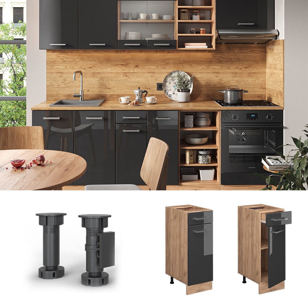 Vicco Schubunterschrank Küchenschrank Küchenzeile R-Line 30 cm Eiche Anthrazit Tür Schublade
