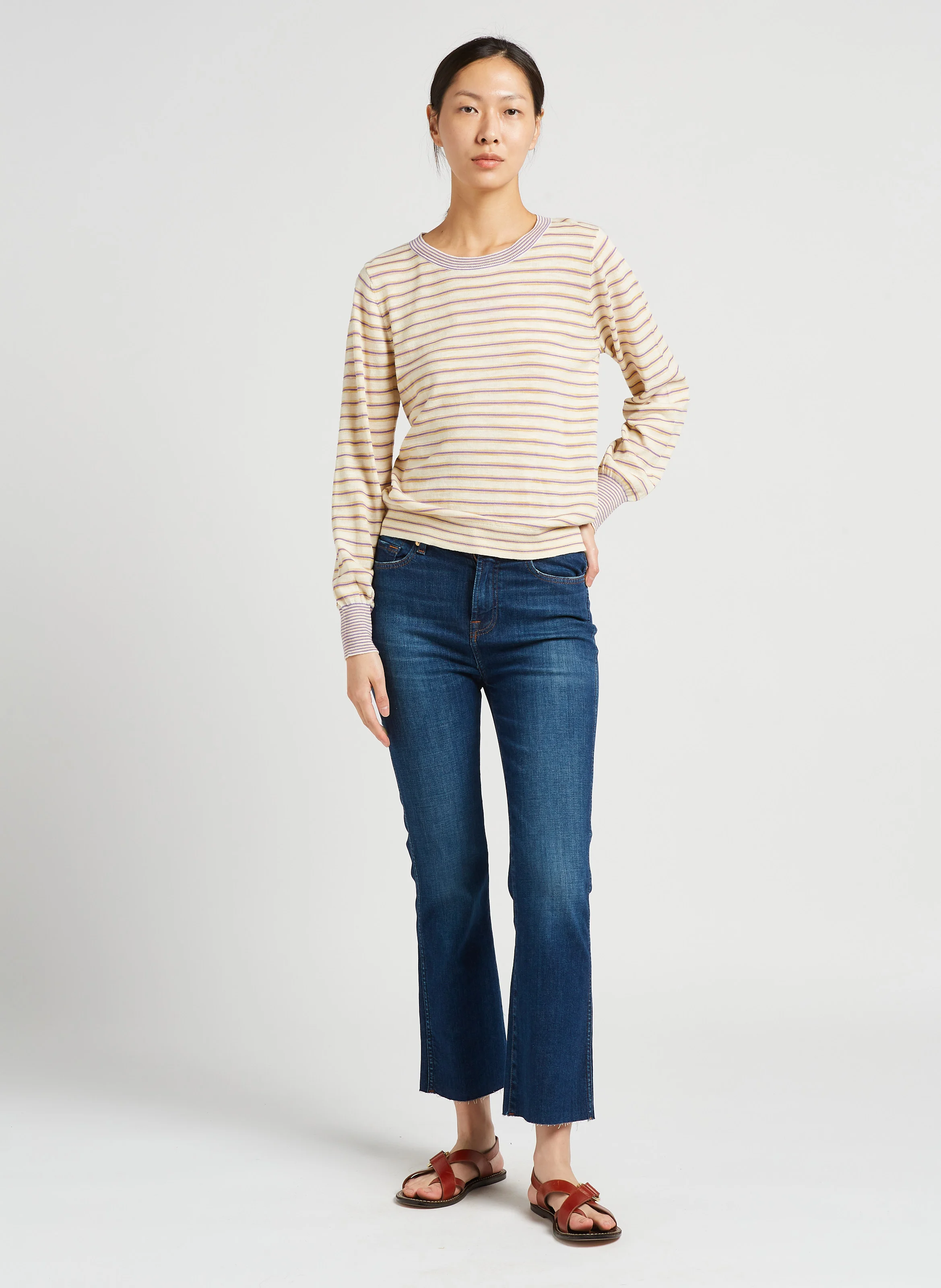 GOPSY - Pull col rond en coton mélangé| Rayé