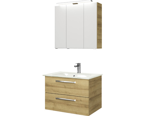 Pelipal Kumba badkamermeubelset, BxHxD 77 x 200 x 50 cm, frontkleur Riviera eiken met witte glazen wastafel, 99.77032647