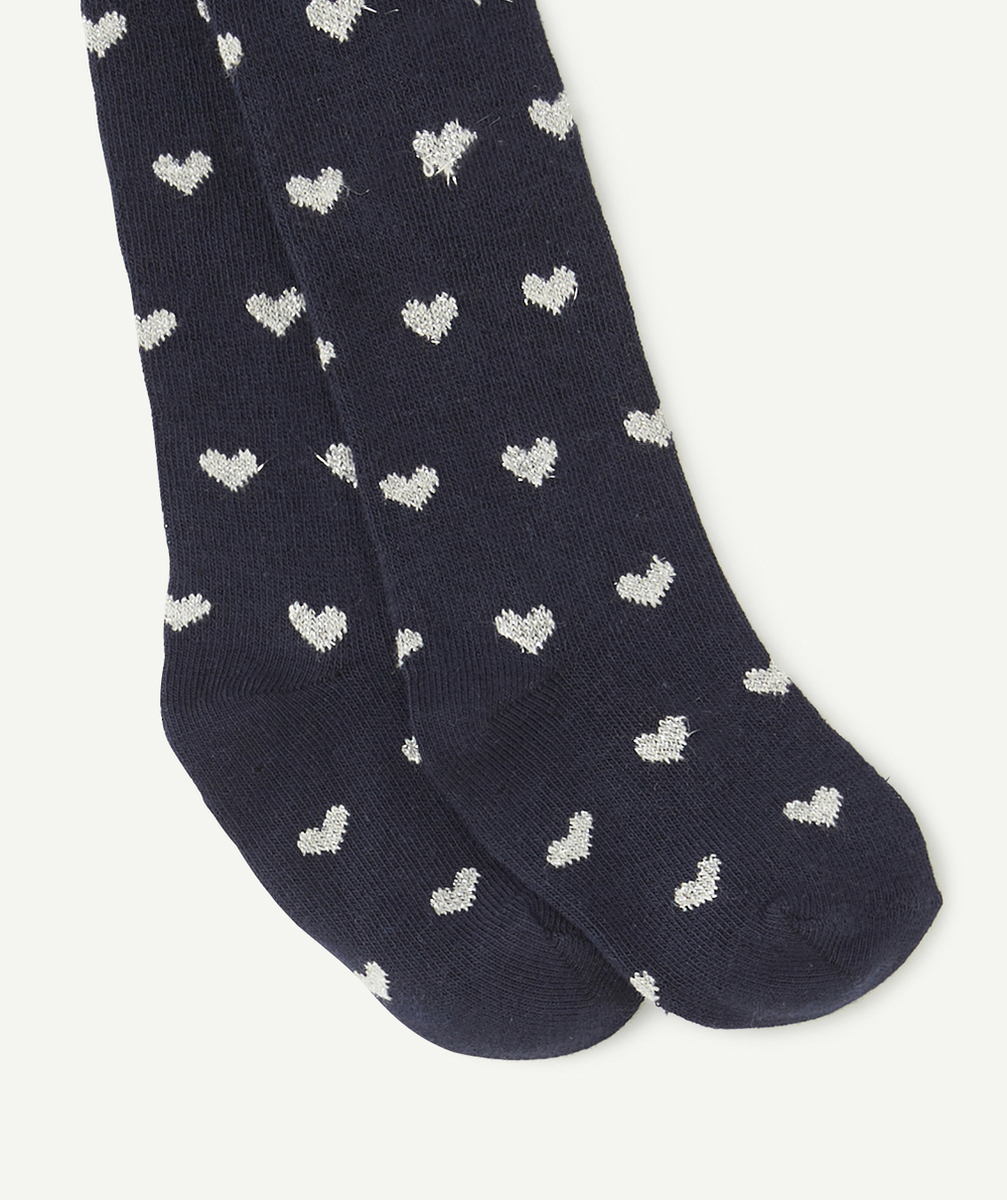 COLLANT TRICOT BÉBÉ FILLE BLEU MARINE IMPRIMÉ COEURS