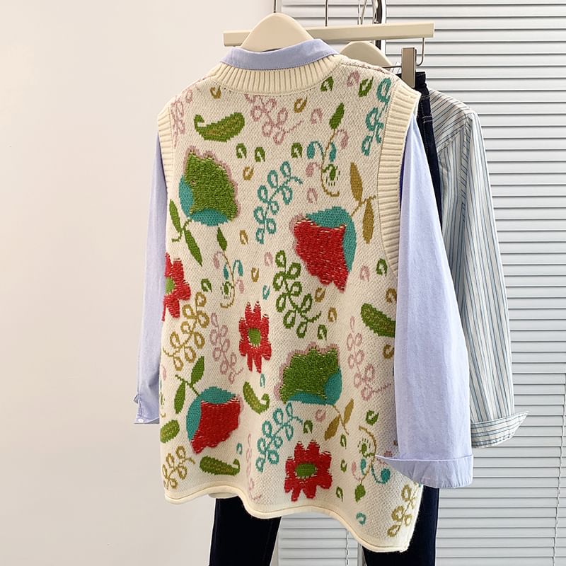 Taragon - Ronde hals jacquard trui vest