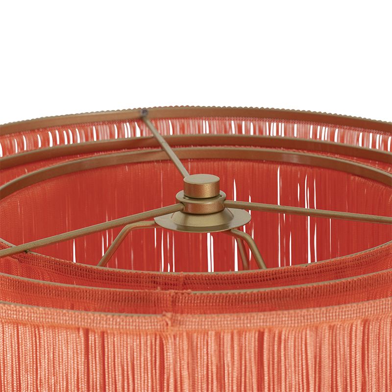 Oosterse vloerlamp goud roze kap met franjes - Franxa