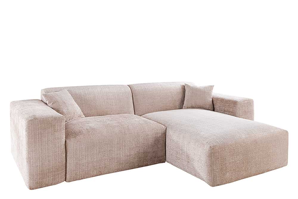 Modernes Ecksofa SIGNATUR 260cm beige Chenille Cremona beidseitig stellbar inkl. Kissen