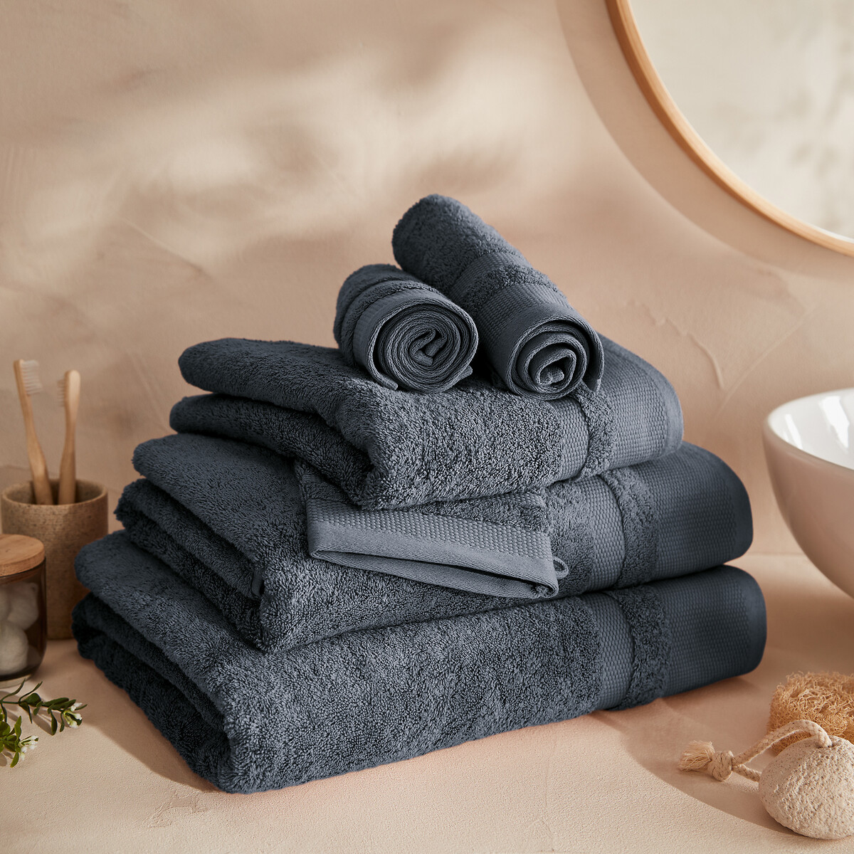LA REDOUTE INTERIEURS<br>Conjunto de 4 panos de rosto em algodão penteado 600g/m2, Kheops