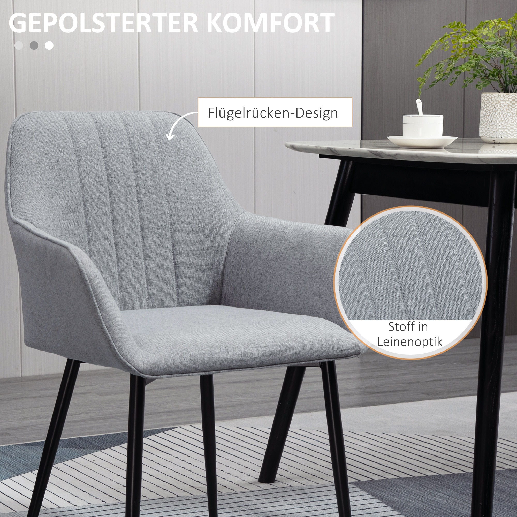HOMCOM Stuhl 2-teilige Esszimmerstühle, mit atmungsaktivem Leinenbezug 59,5 x 56,5 x 81 cm (LxBxH)