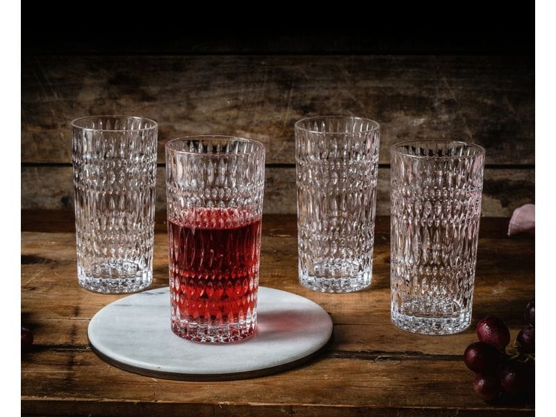 Nachtmann Longdrinkglas Ethno, 4 Stück Set mit vier transparenten Longdrinkgläsern aus Kristallglas