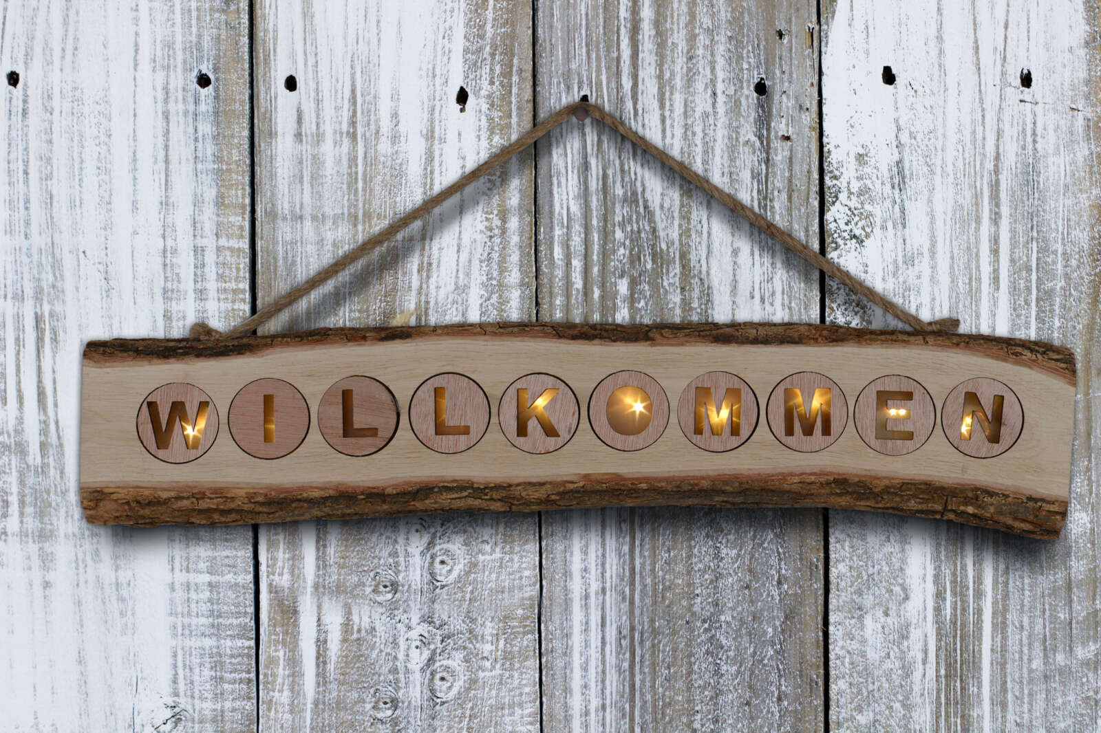 LED-Dekoleuchte WILLKOMMEN - natur - Holz