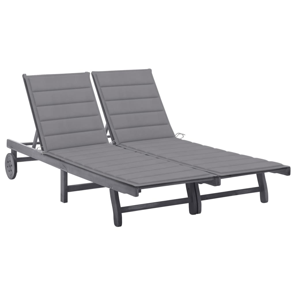 Transat chaise longue bain de soleil lit de jardin terrasse meuble d'extérieur 2 places avec coussin gris acacia