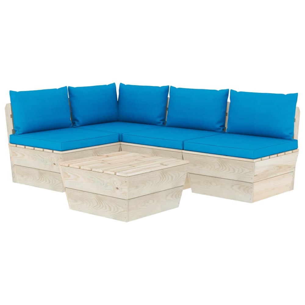 Salon de jardin meuble d'extérieur ensemble de mobilier palette 5 pièces avec coussins épicéa imprégné