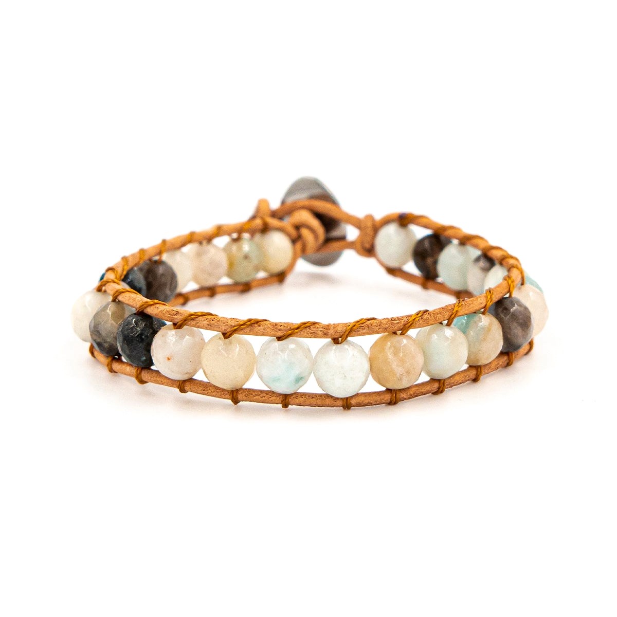 Bracelet Facelia en pierres naturelles Amazonite et cuir véritable