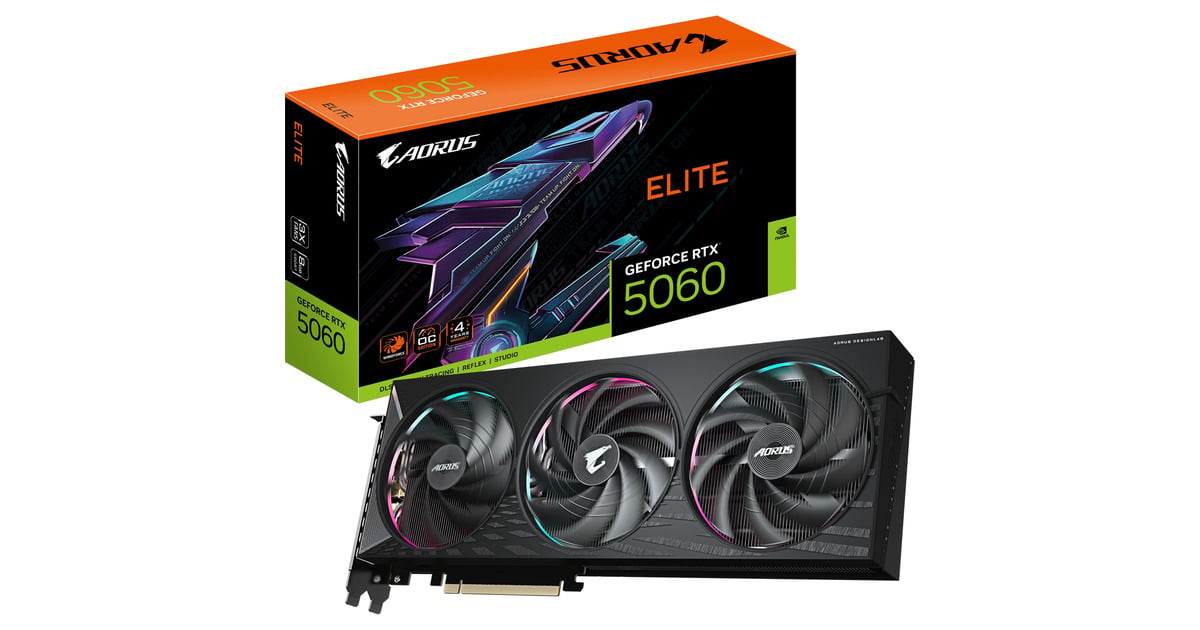GIGABYTEAORUS GeForce RTX 5060 ELITE 8G grafische kaart  (3x DisplayPort, 1x HDMI, DLSS 4)