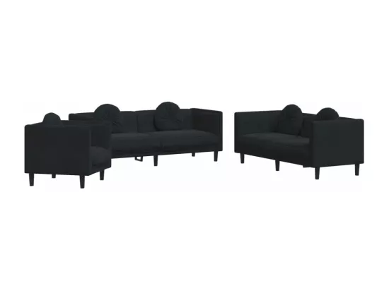 Ensemble de canapés 3 pcs avec coussins noir velours