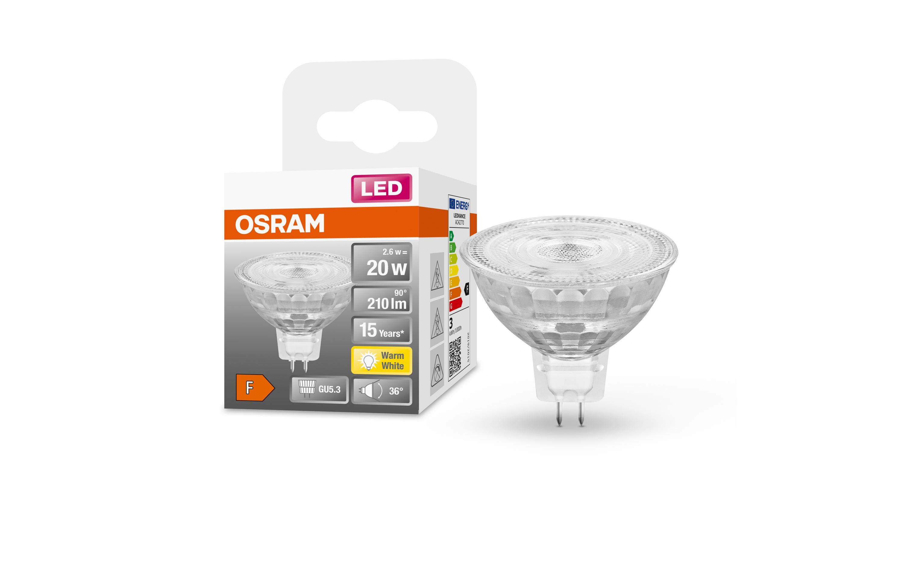 Lampe Superstar Mr 16 20 36 °, 2.6W, GU5.3, WarmweissNiedervolt-LED-Reflektorlampen MR16 mit Retrofit-Stecksockel