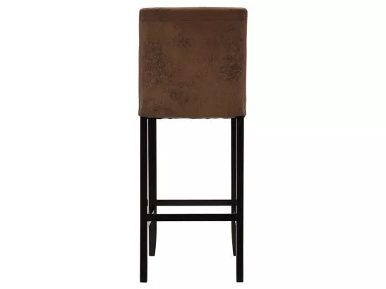 Lot de 2 tabourets de bar SANTOS - Microfibre aspect cuir vieilli - Pieds bois foncé