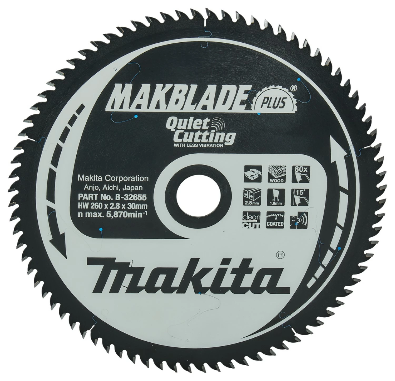 Makita B-32655 Makblade-Plus Tafelzaagblad - 260 x 30 x 80T - Hout