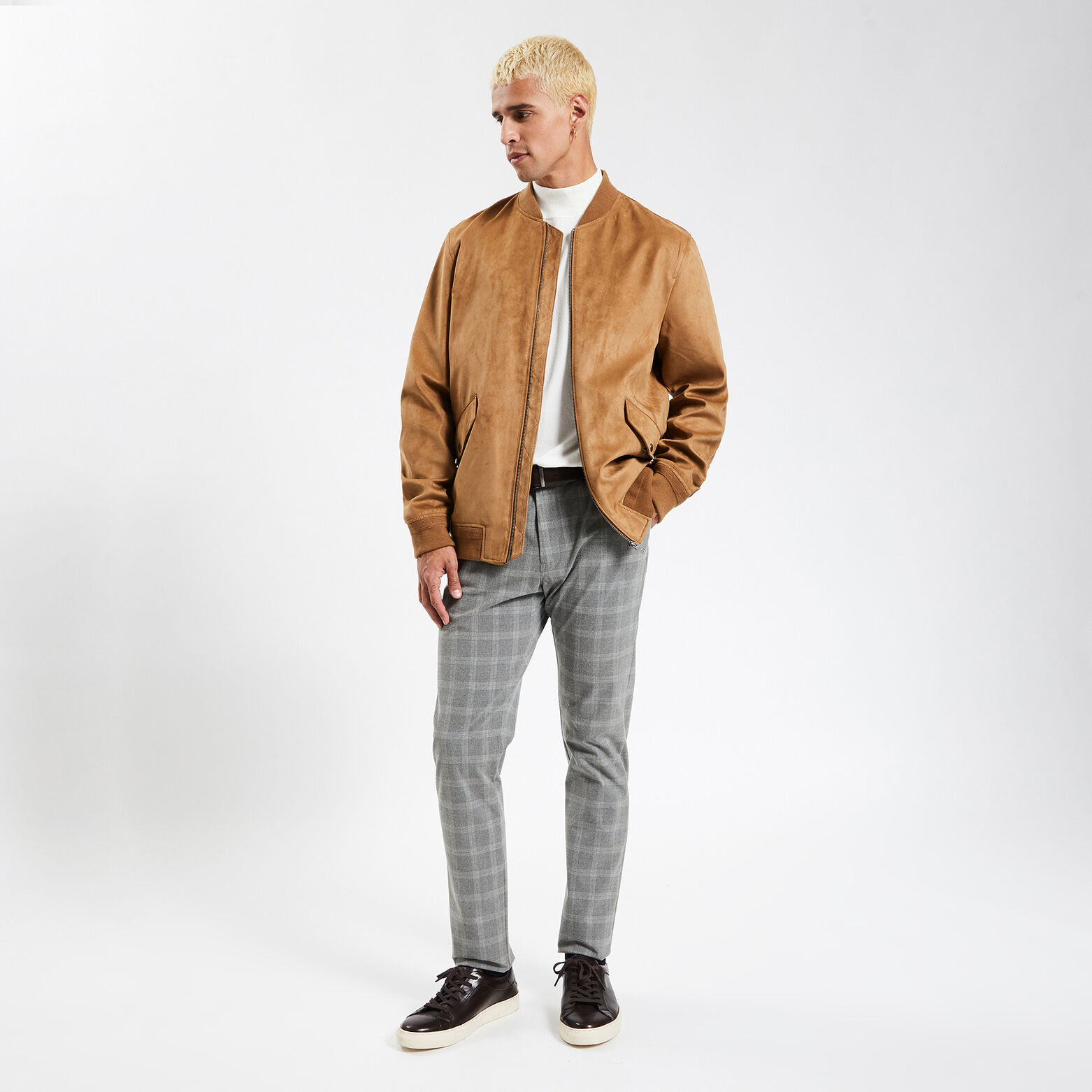 Pantalon chino slim à carreaux Gris clair