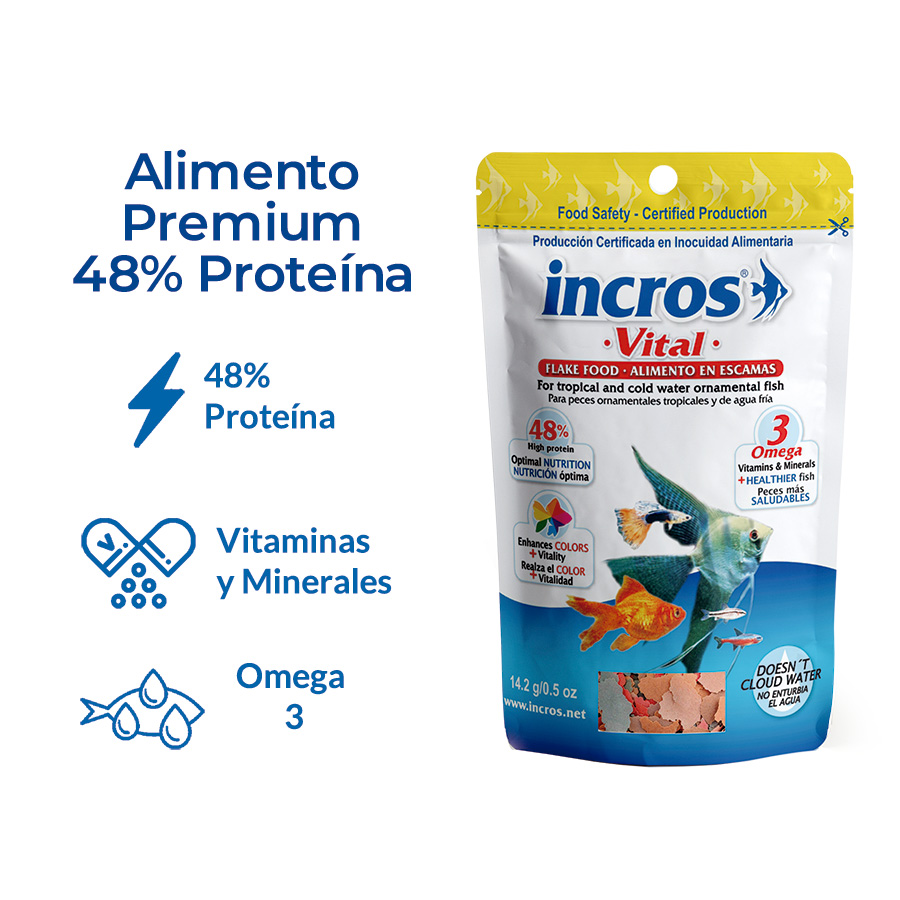 INCROS VITAL PREMIUM FLOCOS ALIMENTO EM FLOCOS PARA PEIXES TROPICAIS - REALÇA A COR, NÃO TURVA A ÁGUA