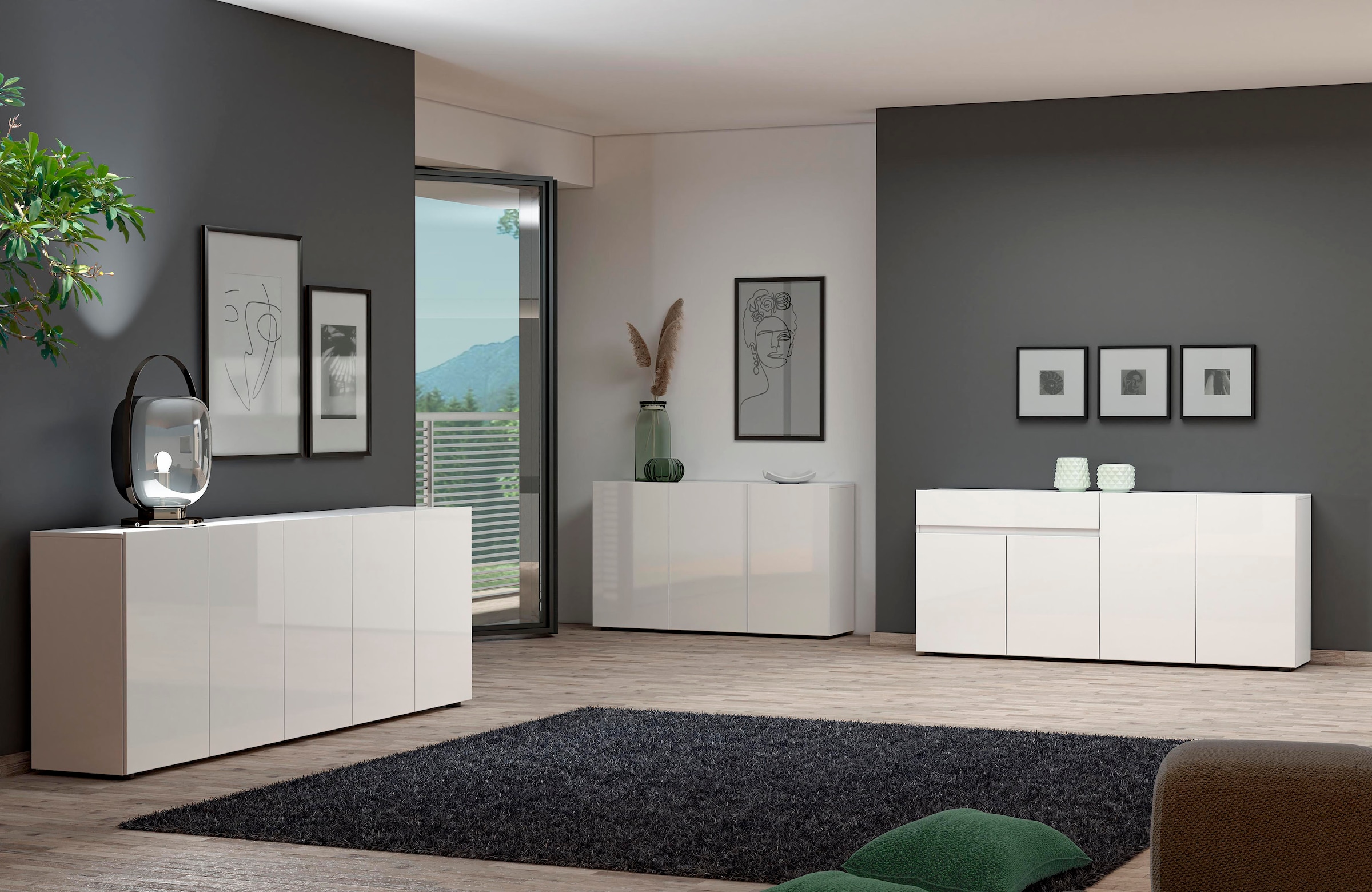 INOSIGN Sideboard »MISTER, Sideboard,Kommode, Anrichte, Kredenz, mit 4 geräumigen Fächern« Kommode, komplett Hochglanz lackiert, Breite 135cm