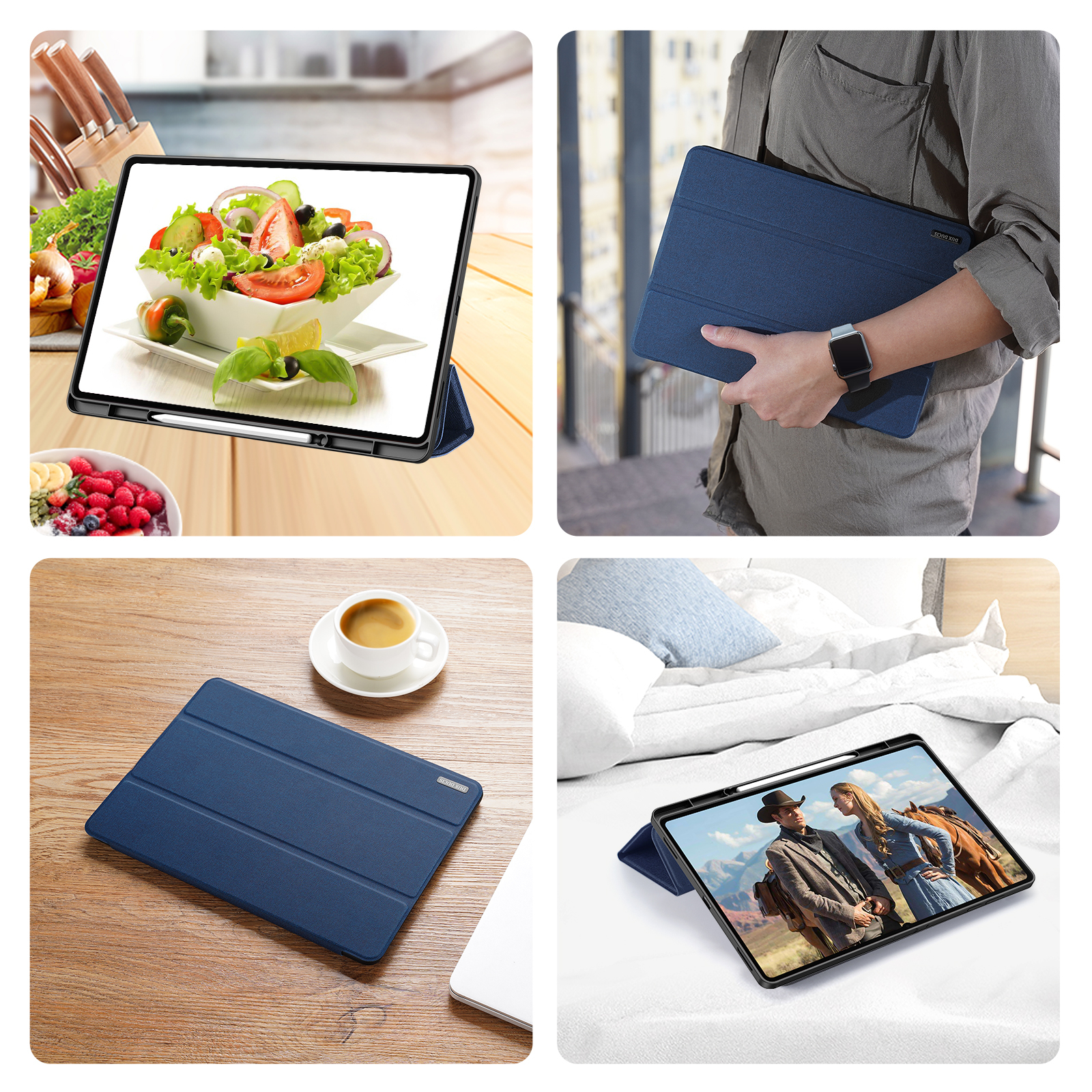 Samsung Galaxy Tab S11 Ultra Tasche Smart Cover Hülle Stoff Design mit S-Pen Halterung - Blau