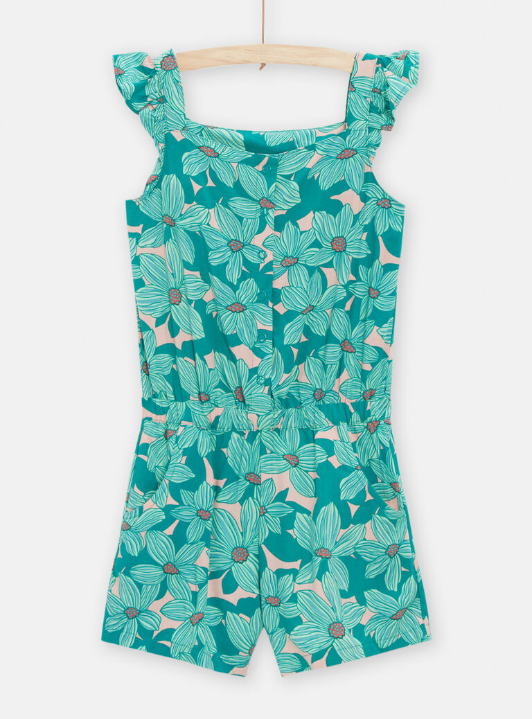 Combi-short imprimé fleuris vert pour fille