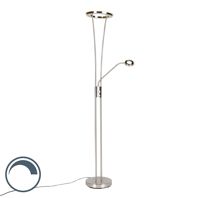 Moderne vloerlamp staal en glas incl. LED met leesarm - Divine