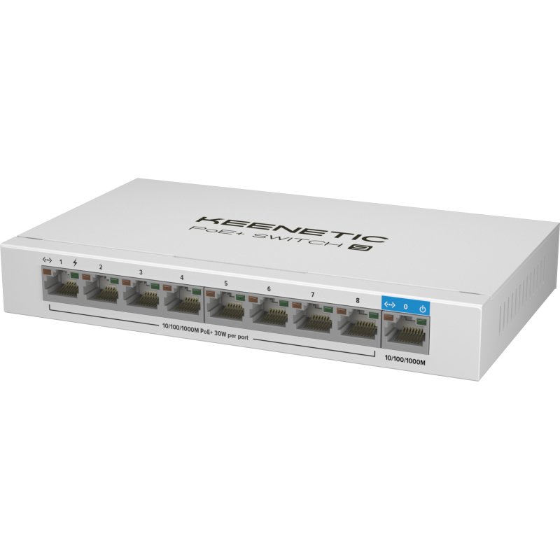 Keenetic PoE+ Switch 9 (KN-4710) Commutateur Gigabit 9 ports avec 8 ports PoE+ et budget énergétique de 120 W