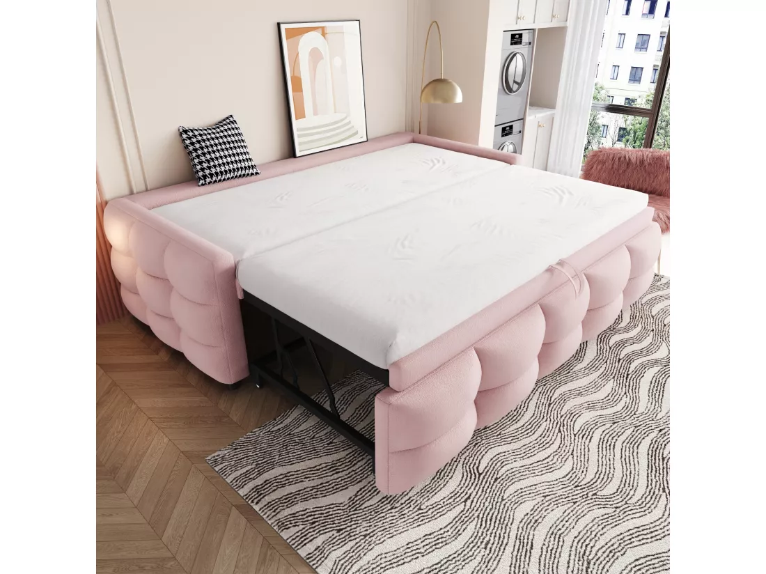 Lit gigogne 90/180x190 cm en velours - avec sommier à lattes - Rose