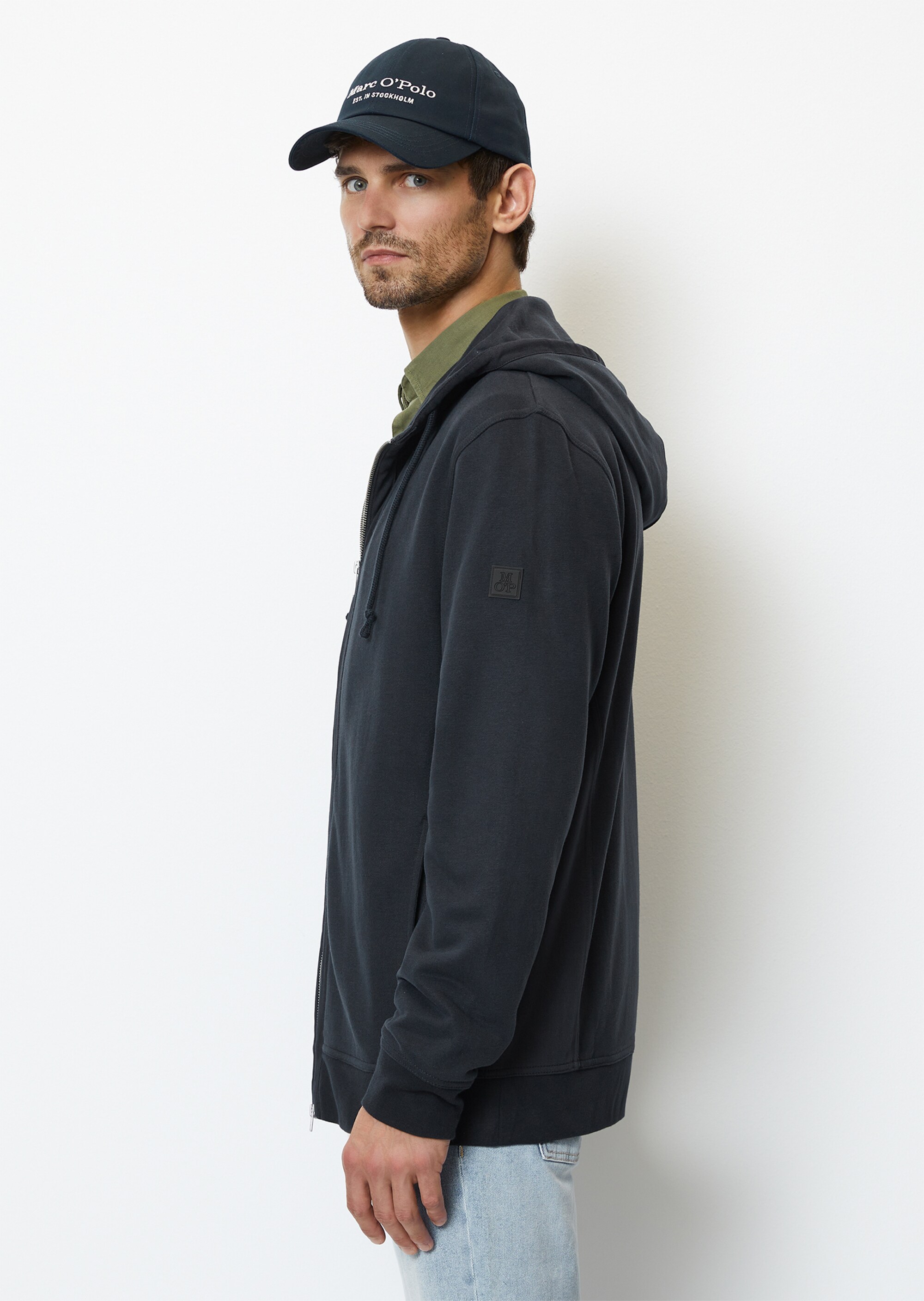 Kapuzen-Sweatjacke regular mit Herringbone-Einsätzen