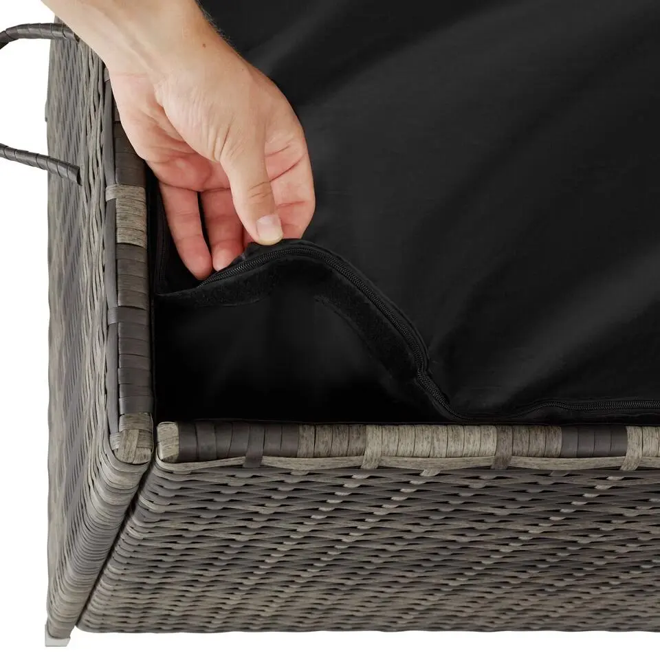tectake Wicker opbergbox Kiruna met kunststof gaas, 120x55x61,5cm, 270l, Grijs