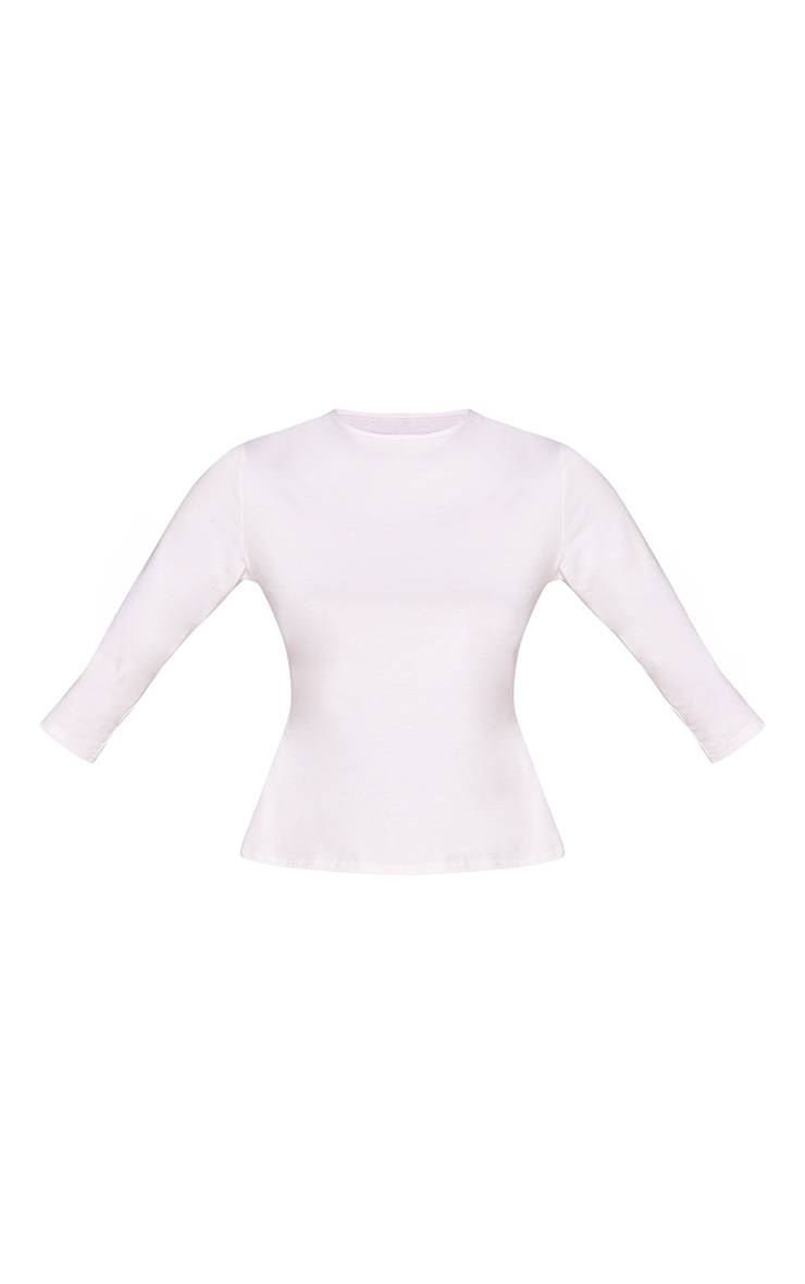 Blanc T-shirt En Coton À Manches Trois-quarts Avec Détails