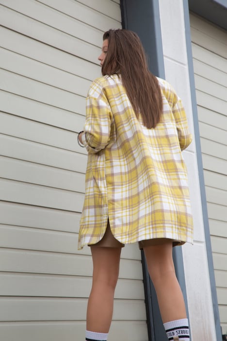 Hemdjacke, oversized, lang geschnitten, Hemdkragen, Langarm, Karo