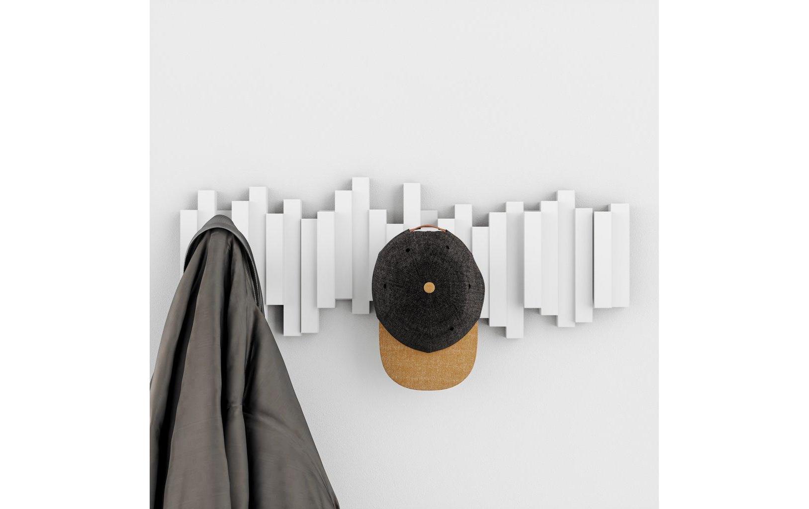 Wandgarderobe Sticks WeissGarderobenleiste mit 5 beweglichen Haken