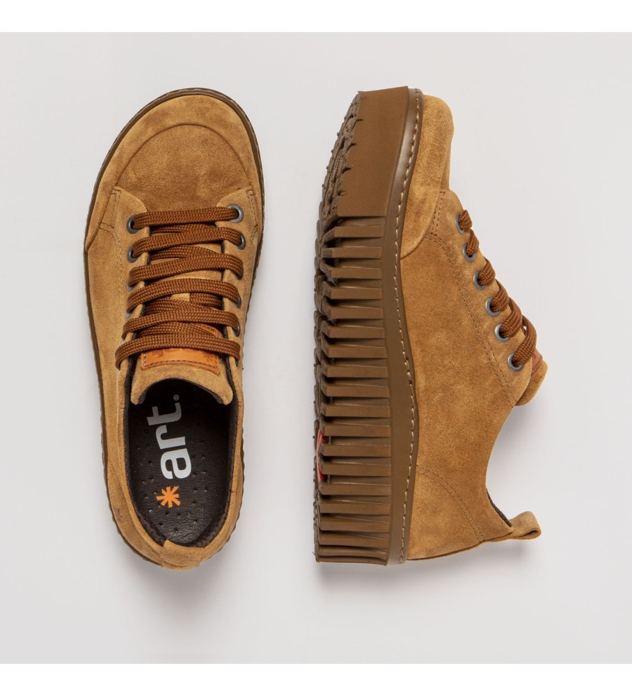 Sapatos de plataforma em couro sintético 1535S em camurça de seda cor caramelo/brilhante