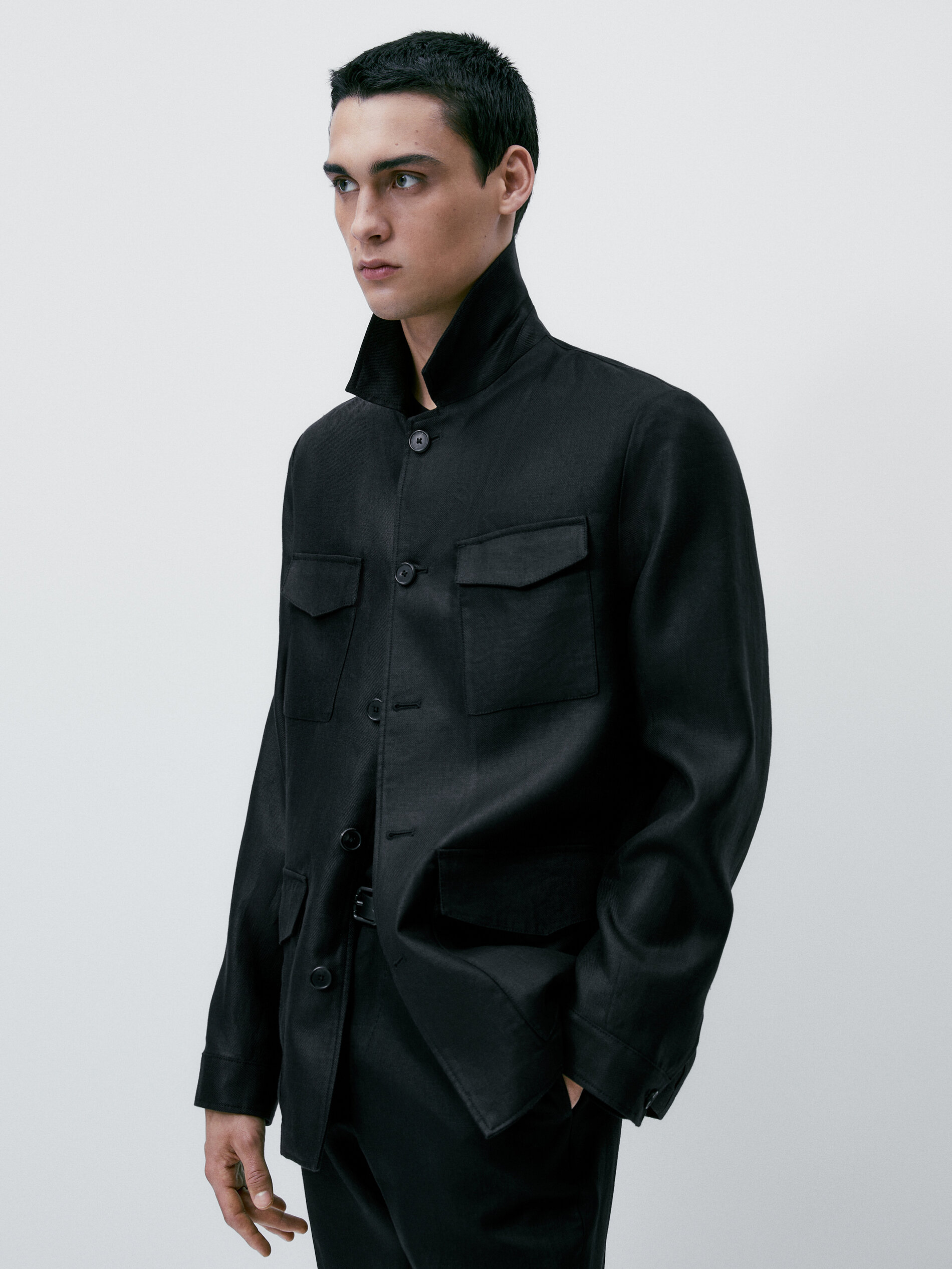 Sobrecamisa sarga 100% linho - PRETO