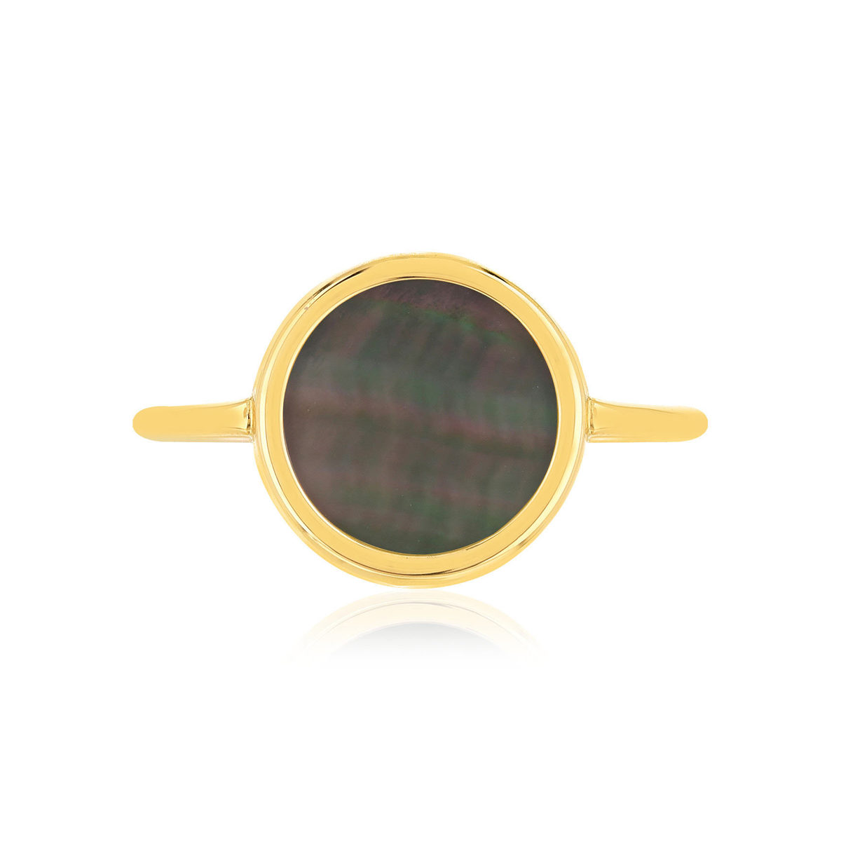 Bague or 750 jaune nacre grise ronde.