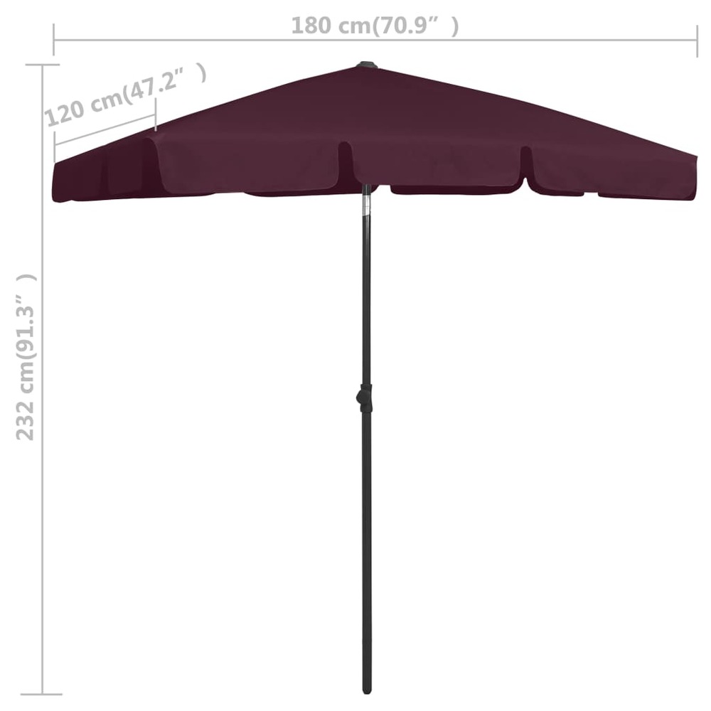 Parasol de plage rouge 180 x 120 cm bordeaux